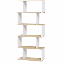 Homcom 836-557V00AK, Bois naturel, Blanc, 5 étagères, Bois, Mélamine, 25 kg, 5 kg
