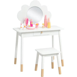 Aiyaplay - Ensemble coiffeuse tabouret enfant style nordique motif nuage - miroir rond, tiroir - mdf effet bois clair blanc