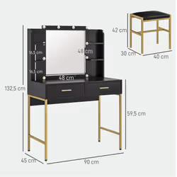 Homcom 831-766V90BK coiffeuse et ensemble de coiffeuses pour chambre à coucher