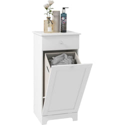 Homcom - Meuble de salle de bain avec panier à linge, meuble de rangement avec tiroir - 40L x 40l x 90,5H cm - blanc