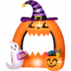 Halloween plus fun avec l'arche gonflable Outsunny et son fantôme. Adaptée en intérieur/extérieur avec tissu de polyester rés ...