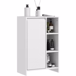 Besoin d'espace supplémentaire dans votre salle de bains ? Ce meuble de salle de bain sur pied HOMCOM avec trois étagères ouv ...