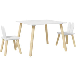 Ensemble table chaises enfant design lapin scandinave bois pin mdf blanc