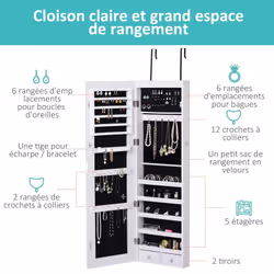 Homcom 831-269WT armoire à bijoux Blanc - Vue supplémentaire 6