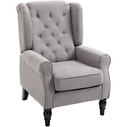 Homcom - Fauteuil à oreilles style Chesterfield dossier capitonné grand confort bois noir tissu gris clair