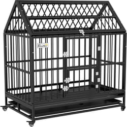 Cage chien grande taille sur roulettes - 2 portes verrouillables, plateau amovible - acier noir