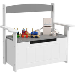 Coffre à jouets pour enfants 2 en 1 banc meuble de rangement et assise avec dossier et accoudoirs - vérin pneumatique 68,5L x 34l x 58H cm gris