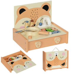 Mini-cuisine enfant 3-5 ans en bois - motif renard - 12 accessoires poêle spatule condiments fruits légumes