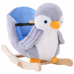 Jouet à bascule pingouin pour enfant +18 mois effet sonore poignées siège ceinture réglable gris