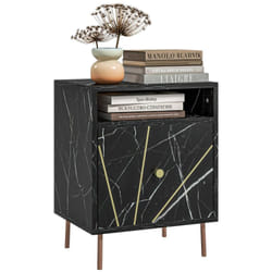 Homcom 831-816V00BK Table de nuit et table de chevet 1 tiroir(s) Noir, Or, Couleur marbre
