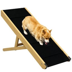 Rampe Pour Chien Et Chat - Escalier Pour Chien Pliable Réglable En Hauteur 24-47,5 Cm - Bois Polyester Noir