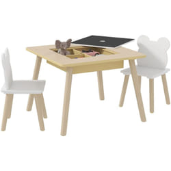 Ensemble table chaises enfant design ourson scandinave - rangement table inclus - aspect bois blanc