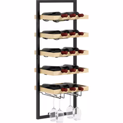 Explorez le casier à vin HOMCOM à montage mural, un design chic de 5 niveaux avec porte-verres pour 15 bouteilles et 4 verres ...