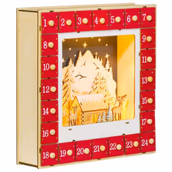 Calendrier de lAvent LED - HOMCOM - 24 tiroirs à remplir - décoration lumineuse villages montagnes forêts - rouge