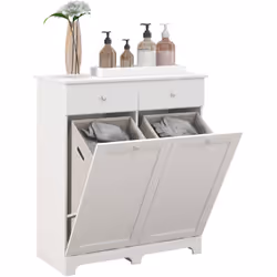 Explorez le multitâche avec le meuble de rangement HOMCOM : deux bacs à linge inclinables et un espace de rangement pour sall ...