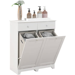 Armoire de salle de bain, meuble de rangement, avec paniers à linge pliables 2 tiroirs, en bois, 78L x 40l x 90,5H cm, blanc