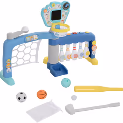 Explorez le divertissement avec l'ensemble de jeux sportives pour enfants 5-en-1 de AIYAPLAY pour jeunes sportifs. Inclut foo ...