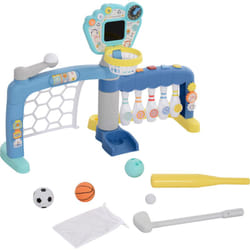 Aiyaplay - Jeux sportifs 5 en 1 enfant 18-48 mois - foot, basket, golf, baseball, bowling - effets lumineux sonores bleu