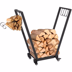 Porte-bûches Outsunny en métal avec revêtement en poudre, capacité de 50 kg, convient pour intérieur et extérieur. Conception ...