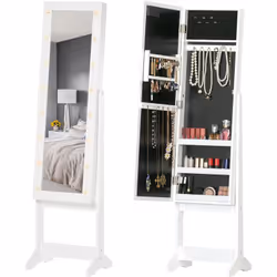 Cette armoire à bijoux multi-rangements à suspendre avec miroir frontal et éclairage LED sera idéale pour ranger tous vos bij ...