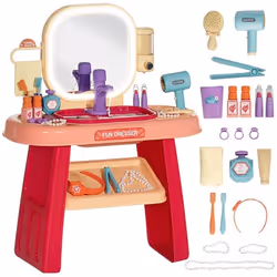 Coiffeuse pour enfants AIYAPLAY 23 PCS table de maquillage avec miroir lumière LED et musique pour enfants de 3 à 6 ans rose
