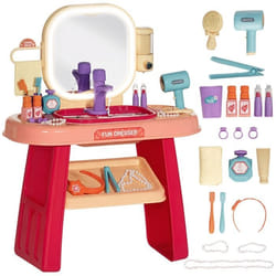 Coiffeuse pour enfants AIYAPLAY 23 PCS table de maquillage avec miroir lumière LED et musique pour enfants de 3 à 6 ans rose