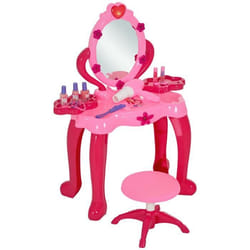 Coiffeuse pour enfants de 3 à 6 ans AIYAPLAY tabouret miroir 15 PCS table de maquillage avec lumière musique sèche-cheveux rose
