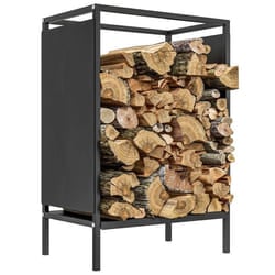 Range bûche interieur Outsunny porte bûche support de bois de chauffage pour intérieur extérieur en acier 44 x 28 x 65 cm noir