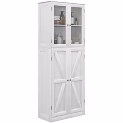 Découvrez l'armoire de salle de bain de rangement HOMCOM avec deux armoires doubles pour ample rangement. Finition blanche mo ...