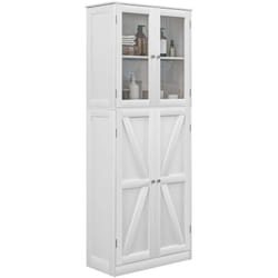 Homcom - Buffet haut salle de bain moderne - 4 portes, 3 étagères - verre trempé mdf blanc