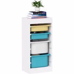 Explorez l'organisation avec le rangement pour jouet AIYAPLAY, quatre niveaux et bacs colorés pour une touche ludique. Struct ...