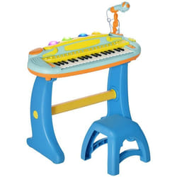 Piano enfant électronique AIYAPLAY 37 touches avec micro tabouret lumière LED fonction denregistrement et de relecture bleu