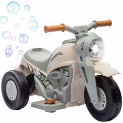 Moto électrique enfant chopper 6V env. 3Km/h 3 roues effets lumineux sonores fonction bulles vert beige