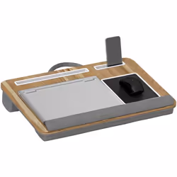 Explorez le travail mobile avec le bureau HOMCOM. Taille de 55,5 x 37 cm, adapté pour laptops jusqu'à 15,6", avec des fentes  ...