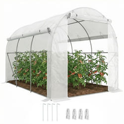 Serre de jardin - Outsunny - 1 porte + 2 parois latérales zippées enroulables 6 fenêtres - dim. 3 x 2 m - acier PE - blanc