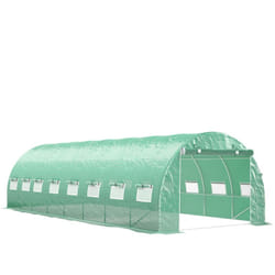 Serre tunnel 24m² dim. 8L x 3l x 2H m - 16 fenêtres, porte zippée - acier galvanisé pe haute densité vert