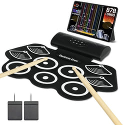 Batterie électronique drum set - SPORTNOW - avec 9 pads pédales et baguettes de tambour - silicone - blanc et noir
