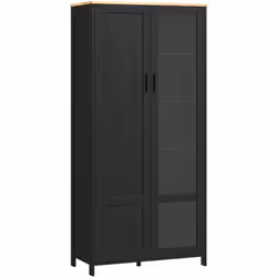 Cette jolie armoire de rangement vitrine avec une porte et 3 étagères en verre, 4 étagères en panneaux de particules vous per ...