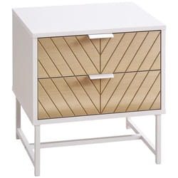 Table de chevet - HOMCOM - avec tiroirs et poignées - cadre en acier - pour salon chambre - 45l x 39P x 48H cm - blanc et chêne
