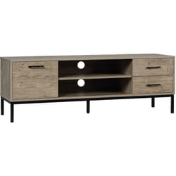 Homcom - Meuble tv banc tv design industriel - porte, 2 tiroirs, 2 niches - piètement acier noir - aspect bois gris
