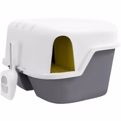Découvrez la maison de toilette pour chat PawHut, design élégant et pratique. Canal semi-enclos avec trou d'évacuation, couve ...