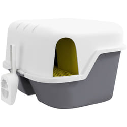 Pawhut - Bac à litière chat semi-fermé - couvercle supérieur verrouillable ouvrable, pelle - 50 x 50 x 39 cm - pp crème