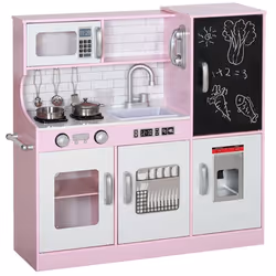 Cuisine enfant AIYAPLAY jouet dimitation - dinette enfant de 3-8 ans téléphone tableau noir micro-ondes cuisinière évier rose
