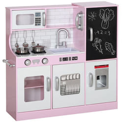 Cuisine enfant AIYAPLAY jouet dimitation - dinette enfant de 3-8 ans téléphone tableau noir micro-ondes cuisinière évier rose