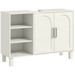 Meuble sous lavabo - HOMCOM - avec placard à deux niveaux 2 portes étagères réglables - en bois 90 x 30 x 63 cm crème