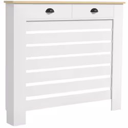 Couvercle de radiateur - HOMCOM - grille à lattes horizontales - avec 2 tiroirs - en bois - 111 x 19 x 955 cm - blanc