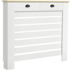 Couvercle de radiateur - HOMCOM - grille à lattes horizontales - avec 2 tiroirs - en bois - 111 x 19 x 955 cm - blanc