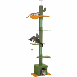 Découvrez ce griffoir pour chat PawHut, ajustable de 230 à 275 cm, avec hamac, maisonnette et plateformes pour le confort des ...