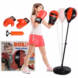 Sac de frappe enfants AIYAPLAY punching ball sur pied réglable 68-102 cm pour enfants de 5-10 ans avec gants et base de lesta ...