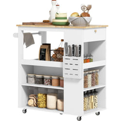 Desserte de cuisine style cosy chic multi-rangement blanc bois hévéa